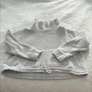 Cropped Gray Sweatshirt with High Neck and Drawstring Hem